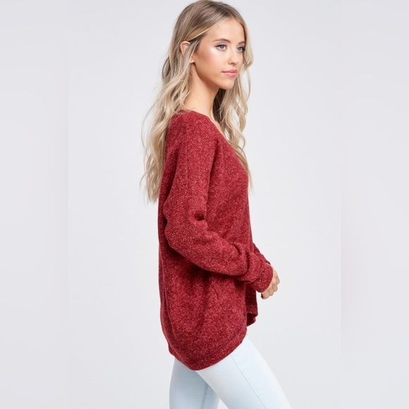 NWT White Birch High-Low Dolman Sleeve Knit Sweater, Burgundy - Picture 6 of 6